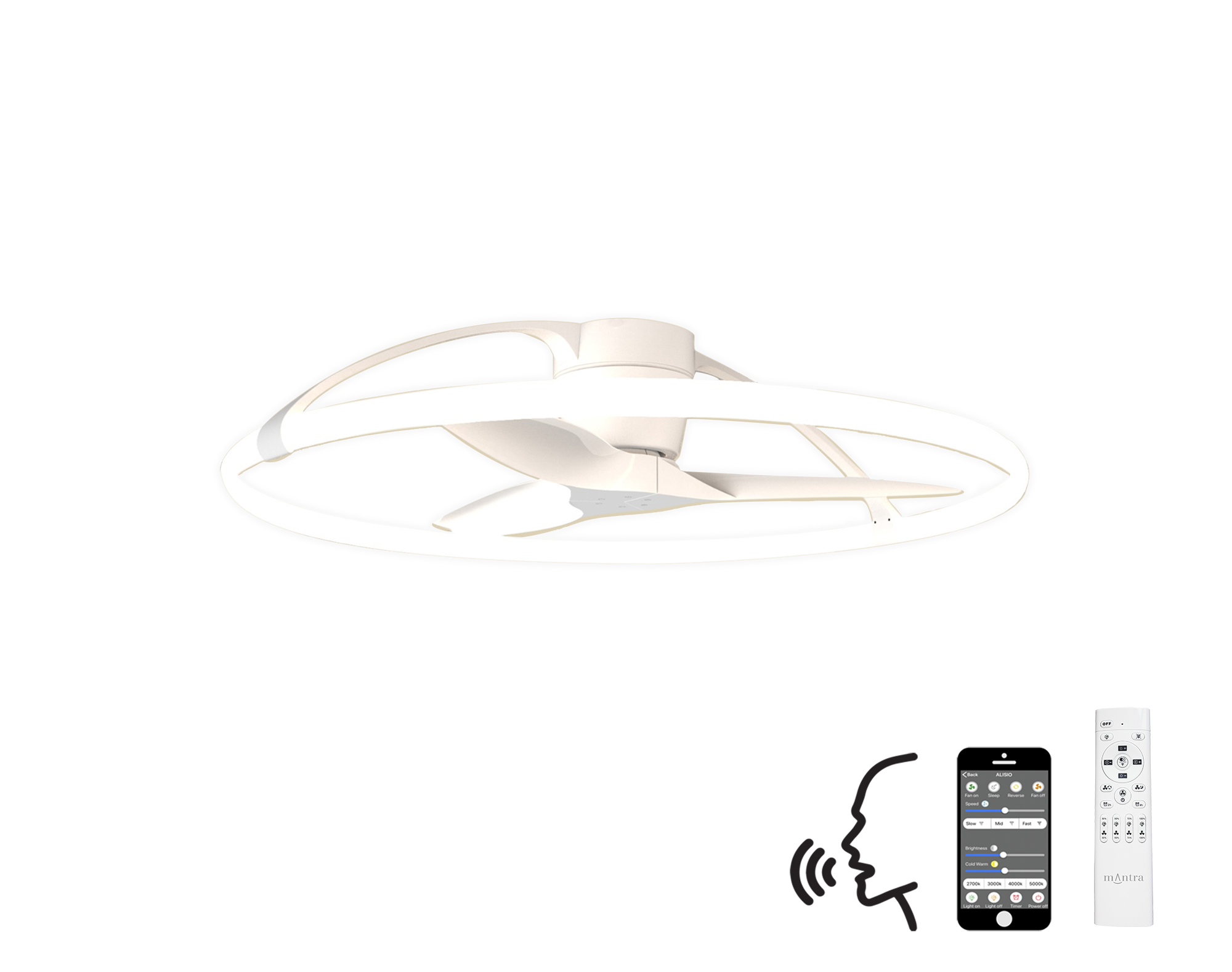 M7530  Nepal 75W LED Dimmable Ceiling Light & Fan; Remote / APP / Voice Controlled White